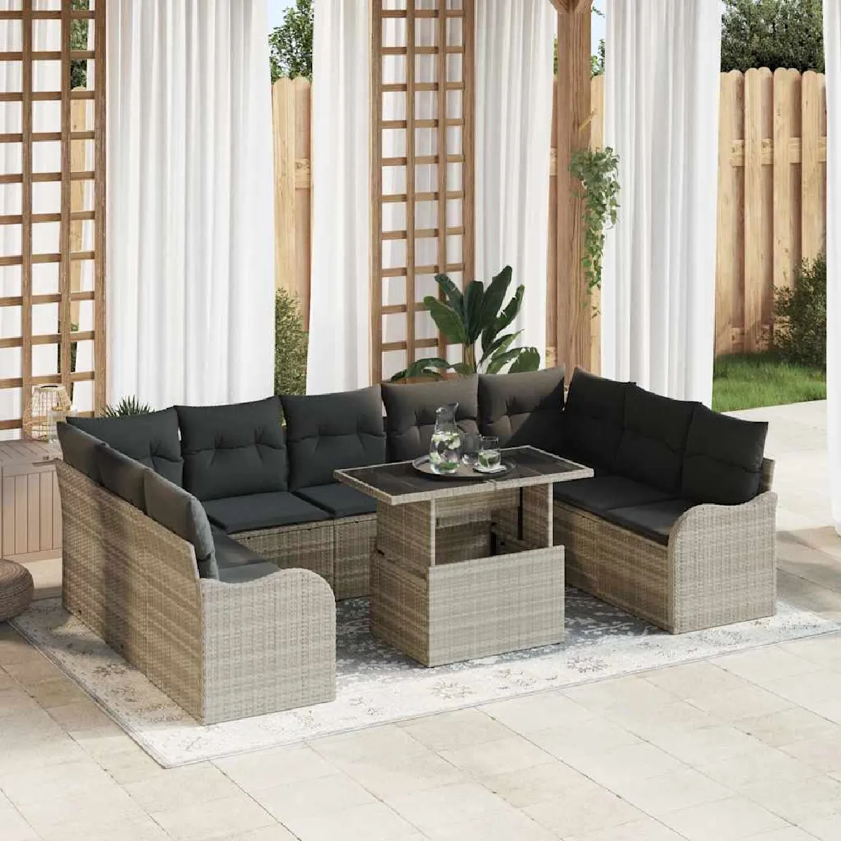 vidaXL Ensemble de canapé de jardin 10 pcs Poly Rattan - vue 10
