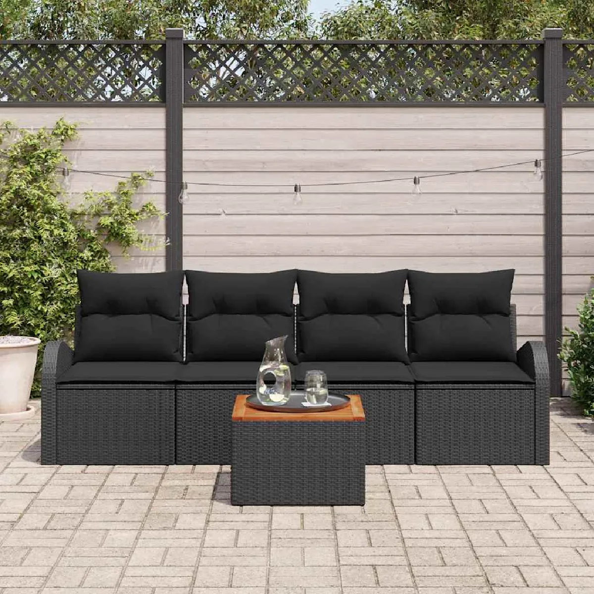 vidaXL Ensemble de canapé de jardin avec coussin 5 pcs Noir polyrotin