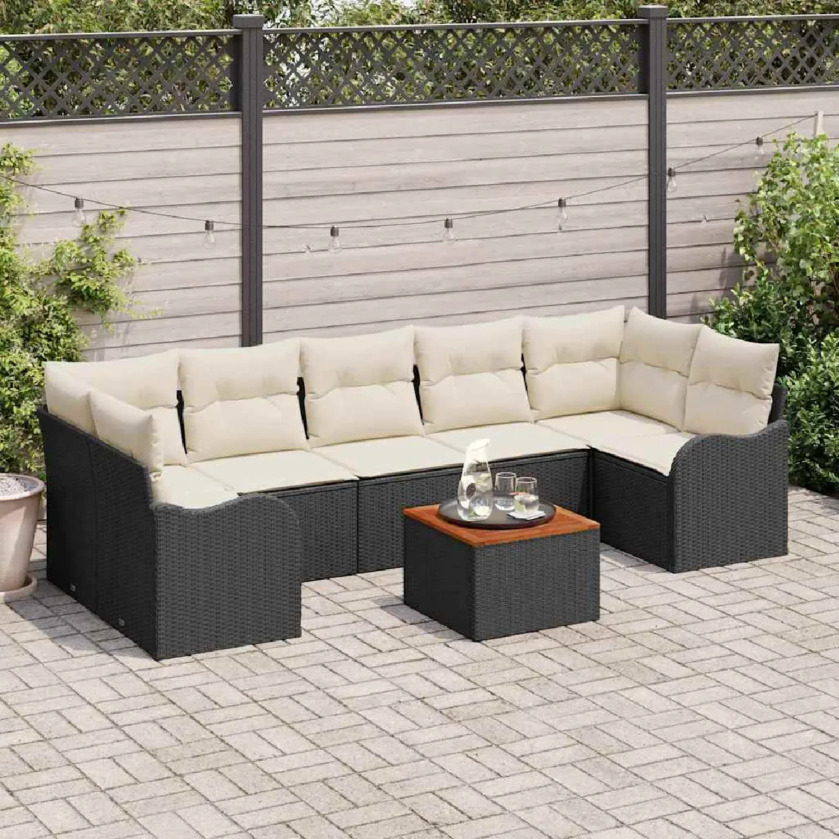 vidaXL Ensemble de canapé de jardin 8 pcs Noir et blanc