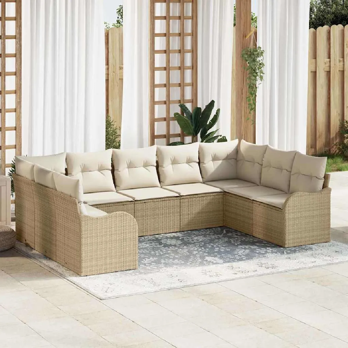 vidaXL - Ensemble de Canapé de Jardin - 9 Pièces - Beige - Image 3