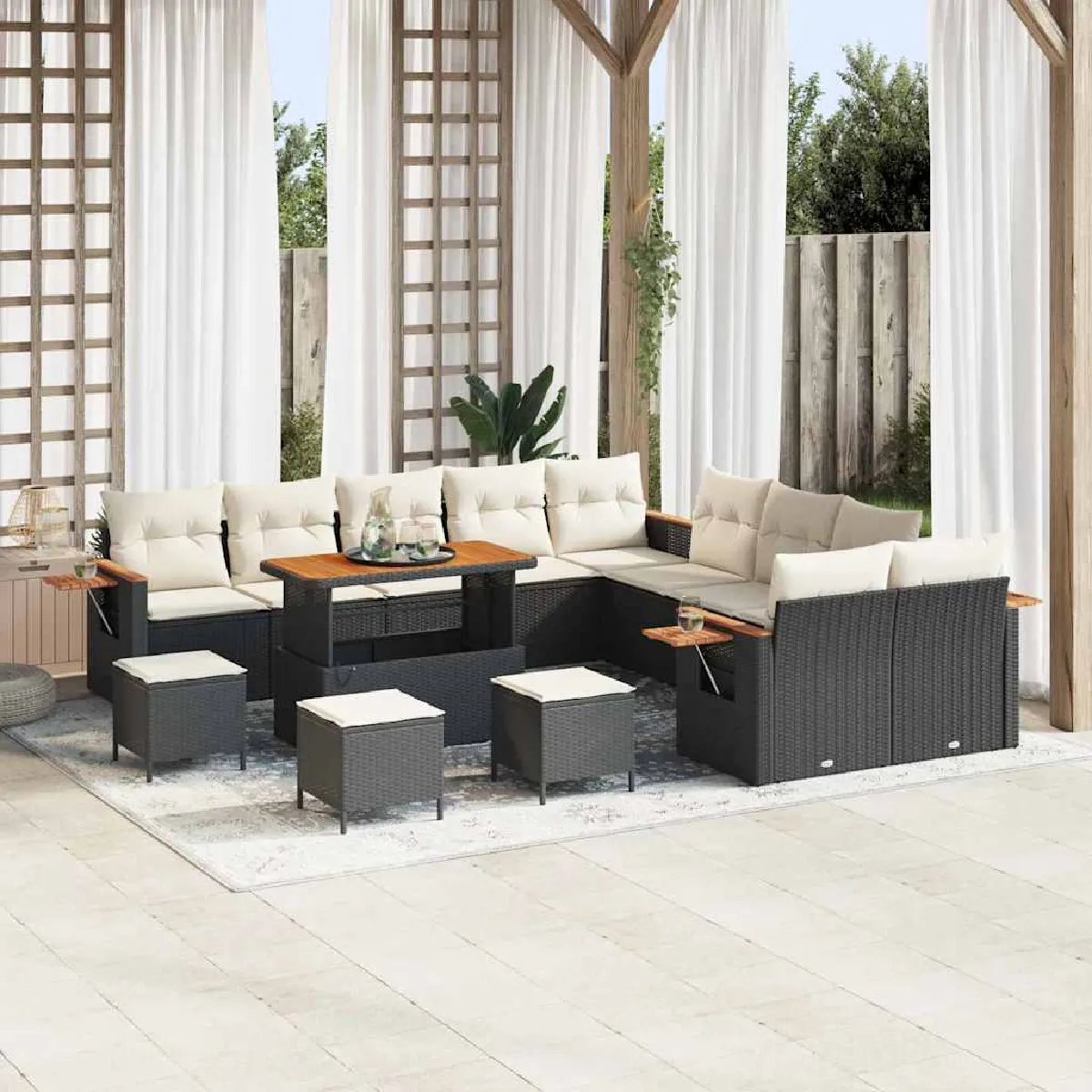 vidaXL Ensemble de canapé de jardin 18 pcs et Crème polyrotin - vue 5