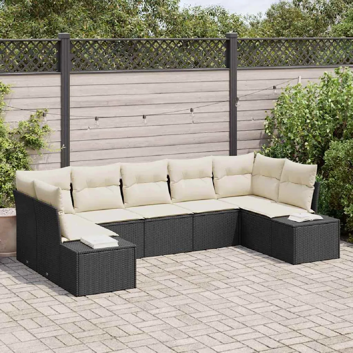 vidaXL Ensemble de canapé de jardin 7 pcs et crème Poly rotin - vue 6
