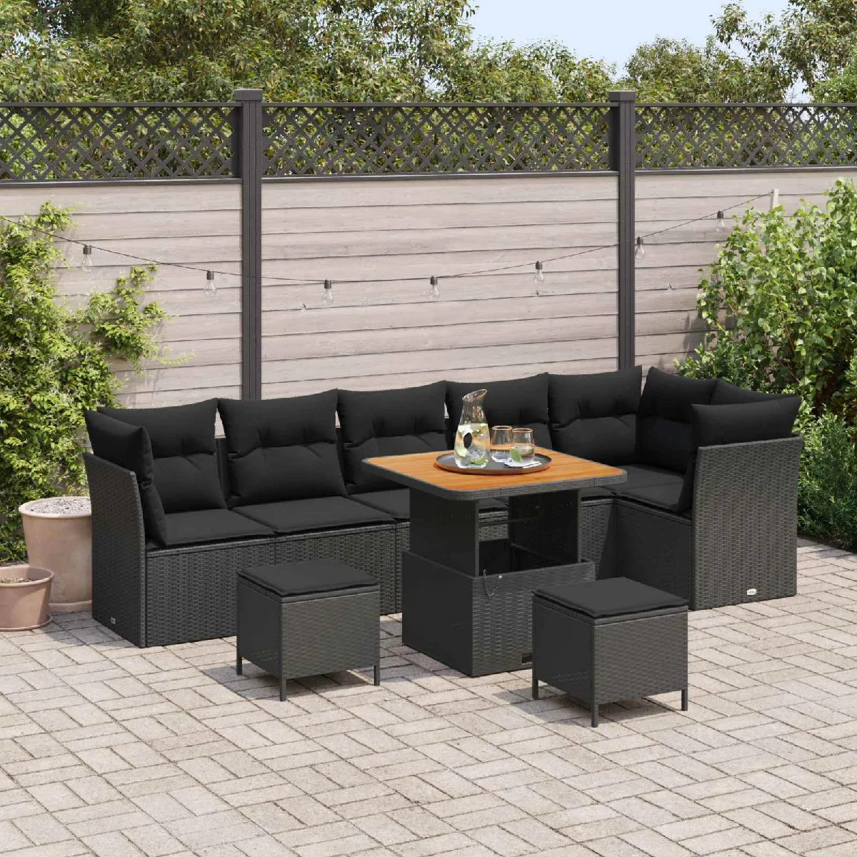 vidaXL Ensemble de canapé de jardin 9 pcs Noir polyrotin