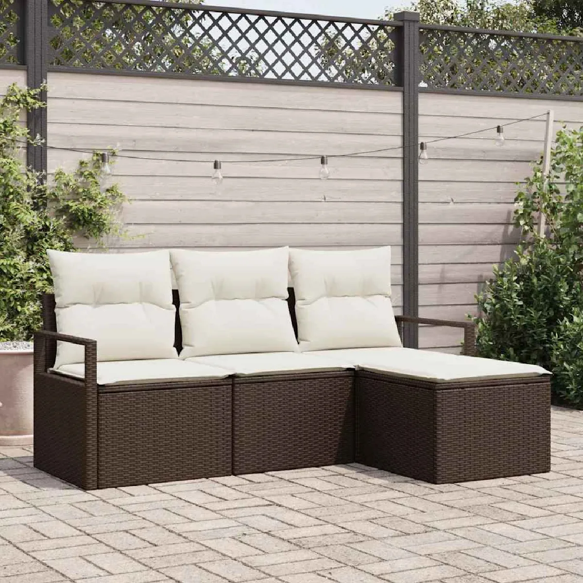 vidaXL Ensemble de canapé de jardin avec coussin 4 pcs et Crème - vue 3
