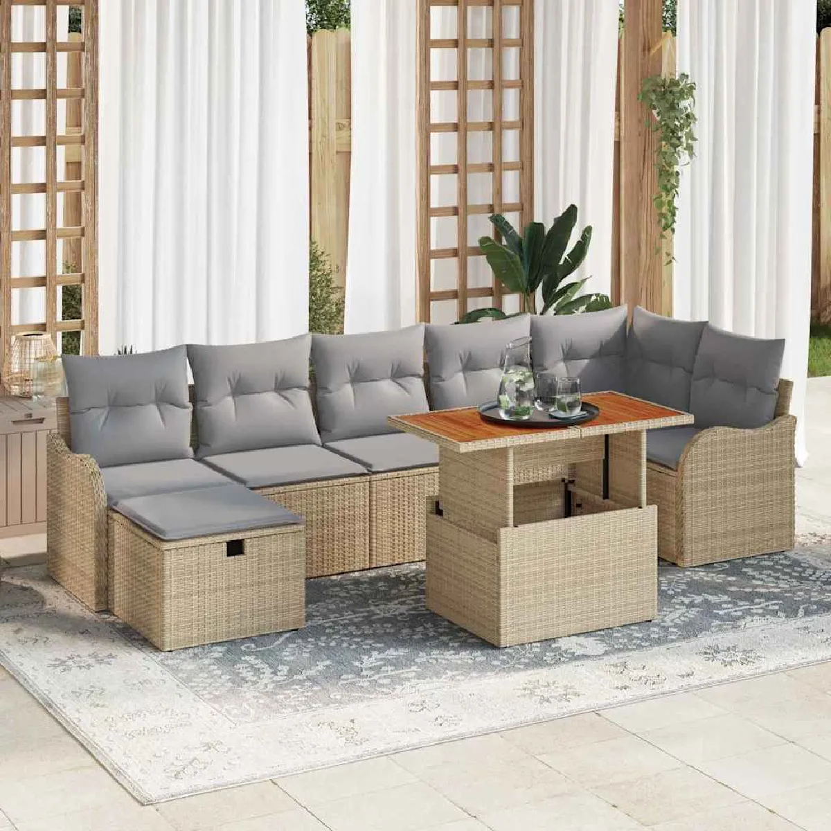 Vidaxl Beige Ensemble De Canapé De Jardin 8 Pc Poly Rotin