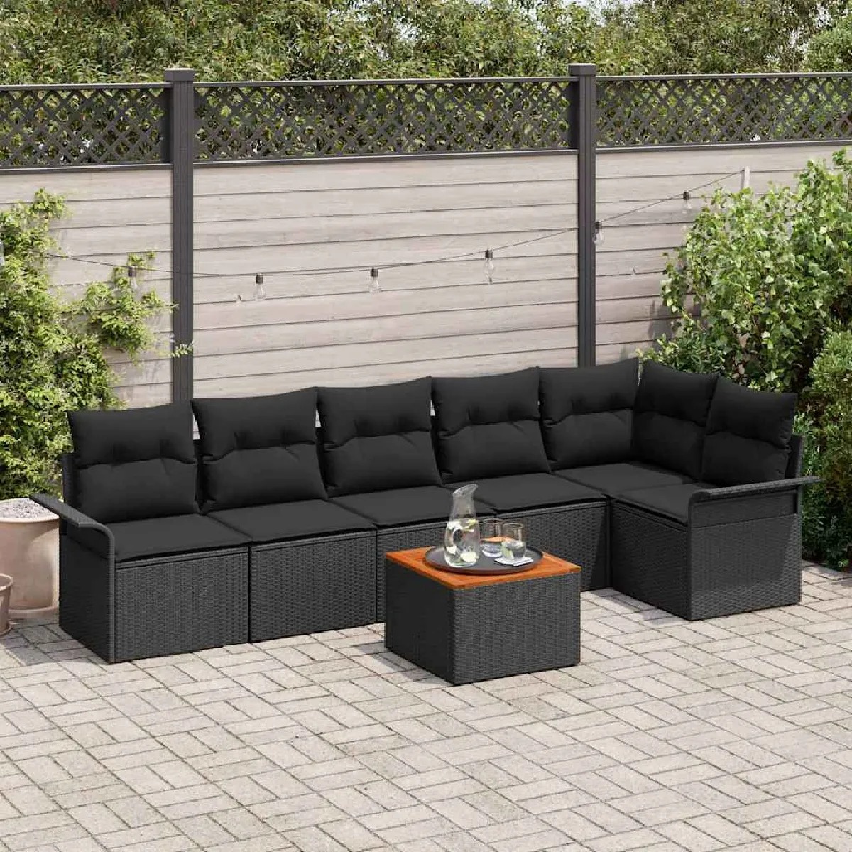 vidaXL Ensemble de canapé de jardin avec coussin 7 pcs Noir