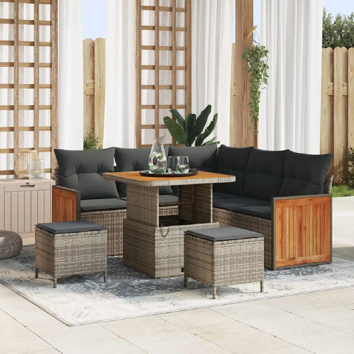 vidaXL Ensemble de 7 Pièces de Canapé de Jardin avec Coussins Rattan Poly - vue 5