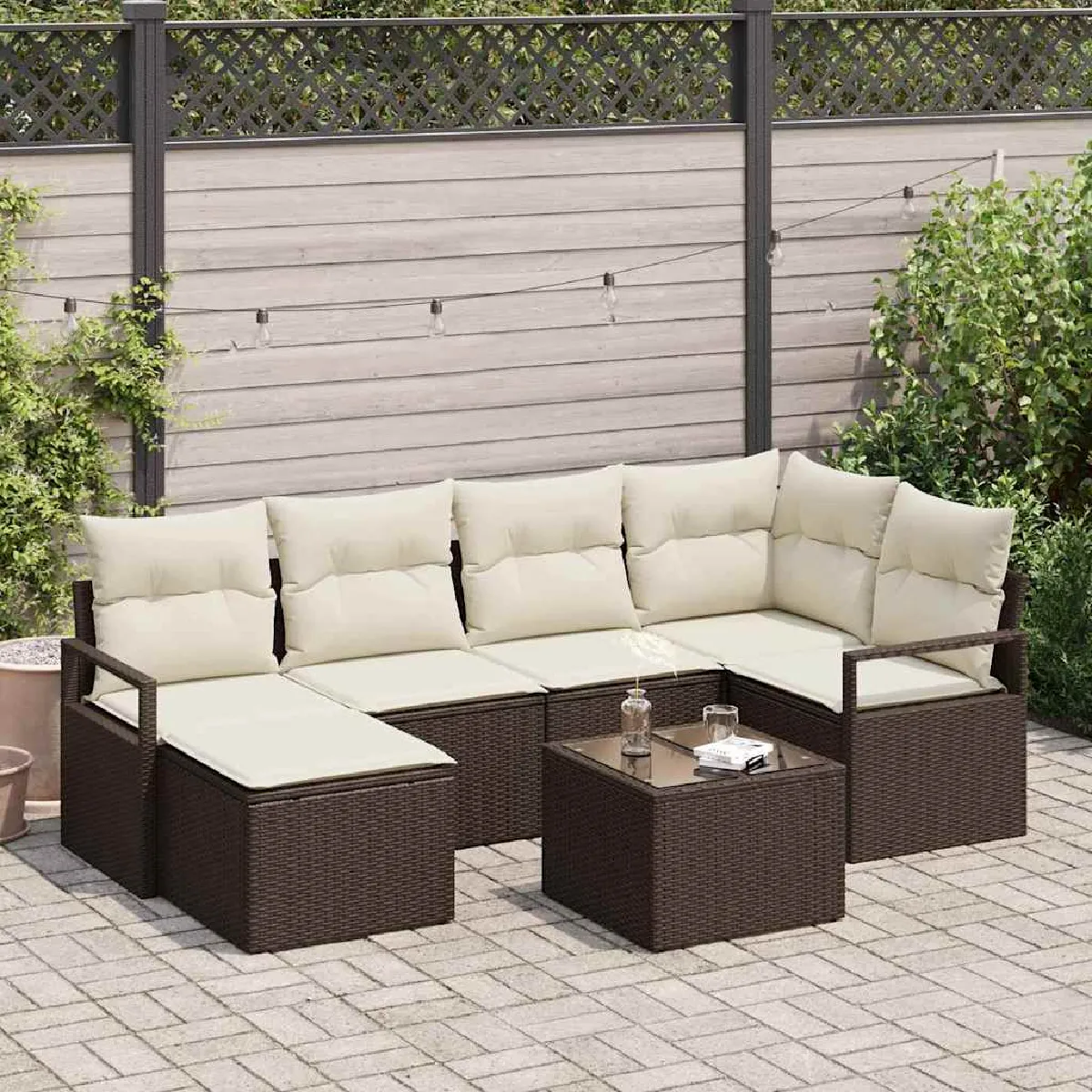 vidaXL Ensemble de canapé de jardin avec coussin 7 pcs et crème - vue 9