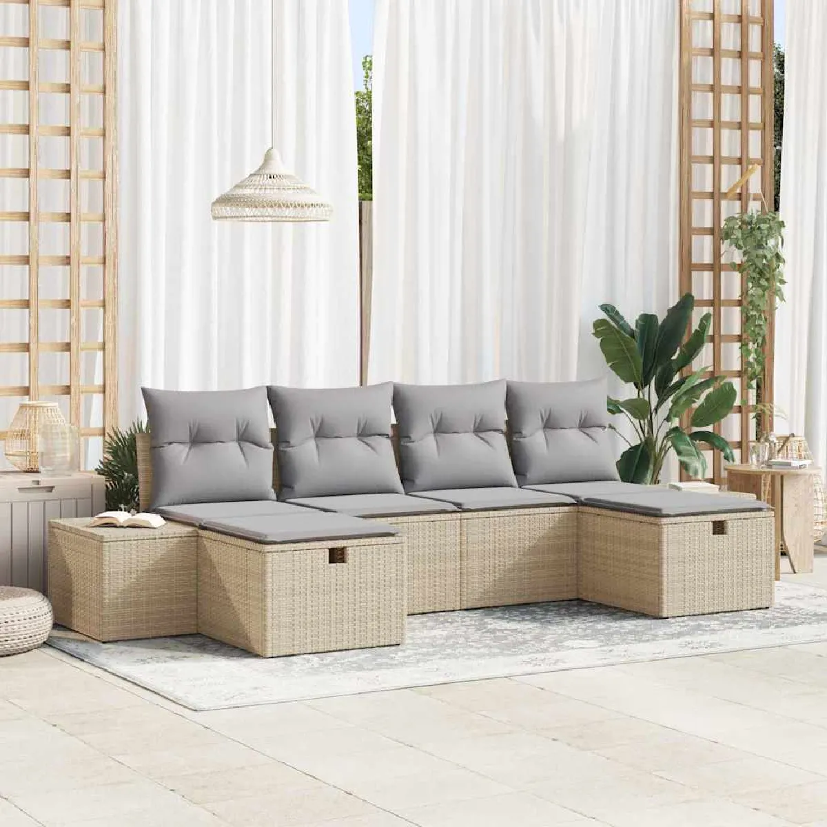 Vidaxl Beige Ensemble De Canapé De Jardin Avec Coussin 6 Pcs Polyrotin