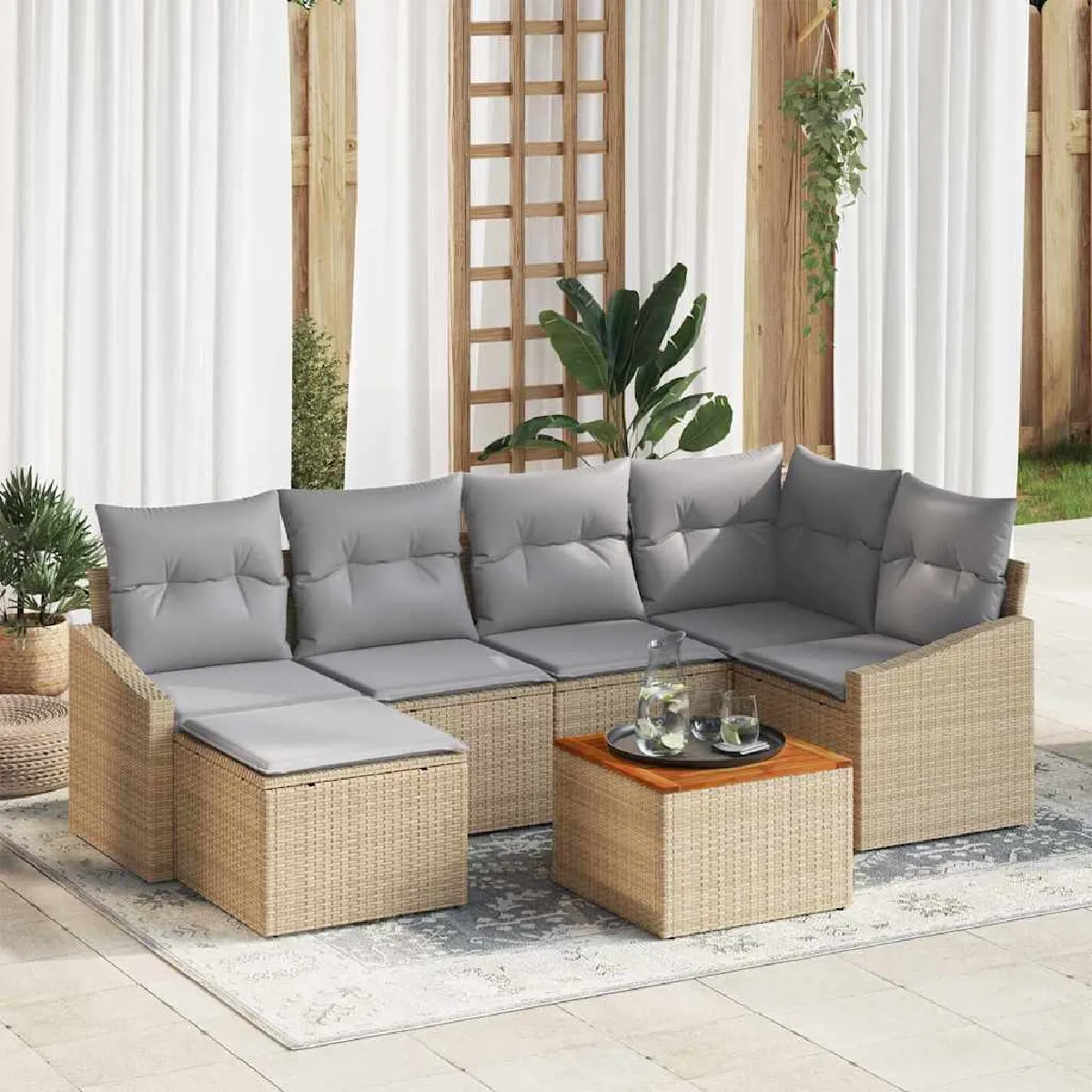 vidaXL Ensemble de canapé de jardin 7 pcs Beige et Gris clair