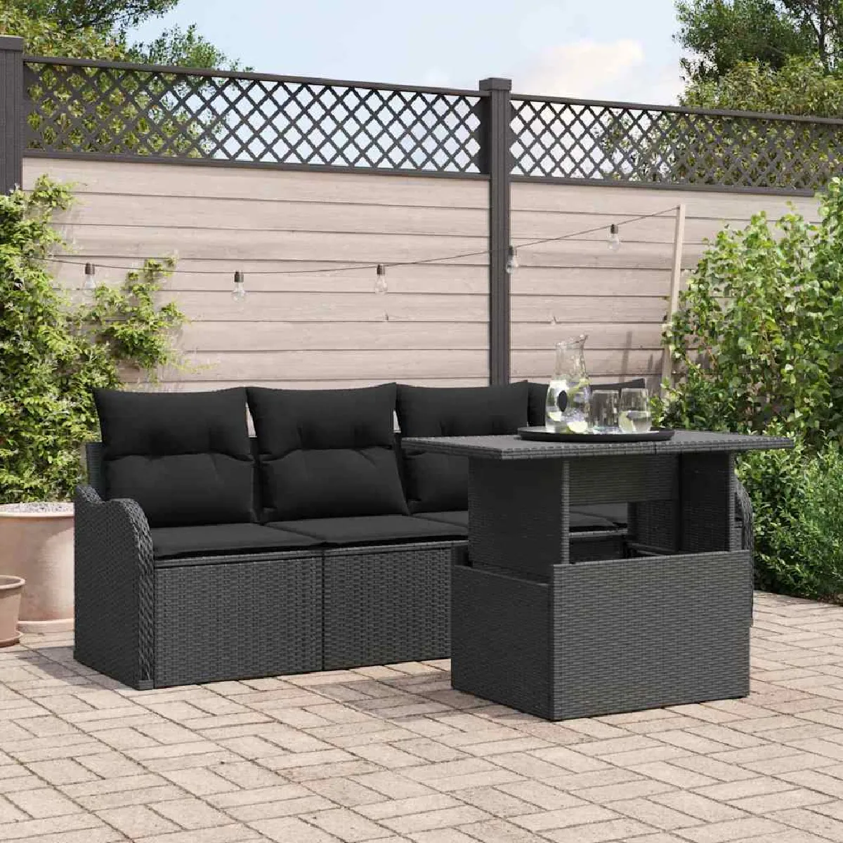 vidaXL Ensemble de canapé de jardin 5 pcs Noir Poly Rattan