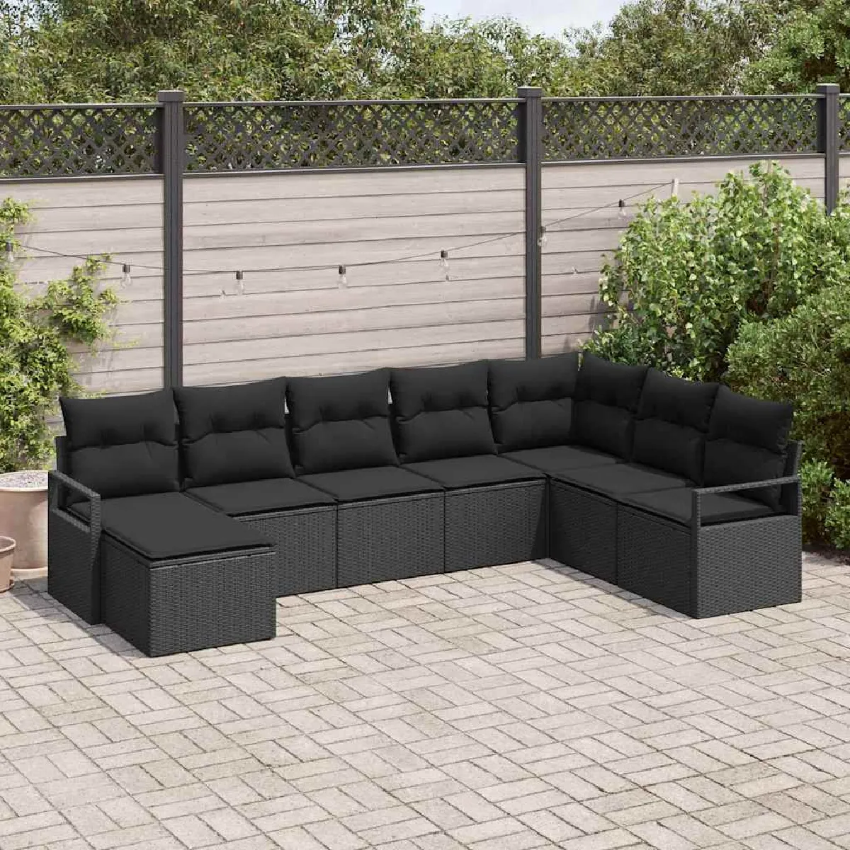 vidaXL Ensemble de Canapés avec coussin 8 pcs Noir polyrotin