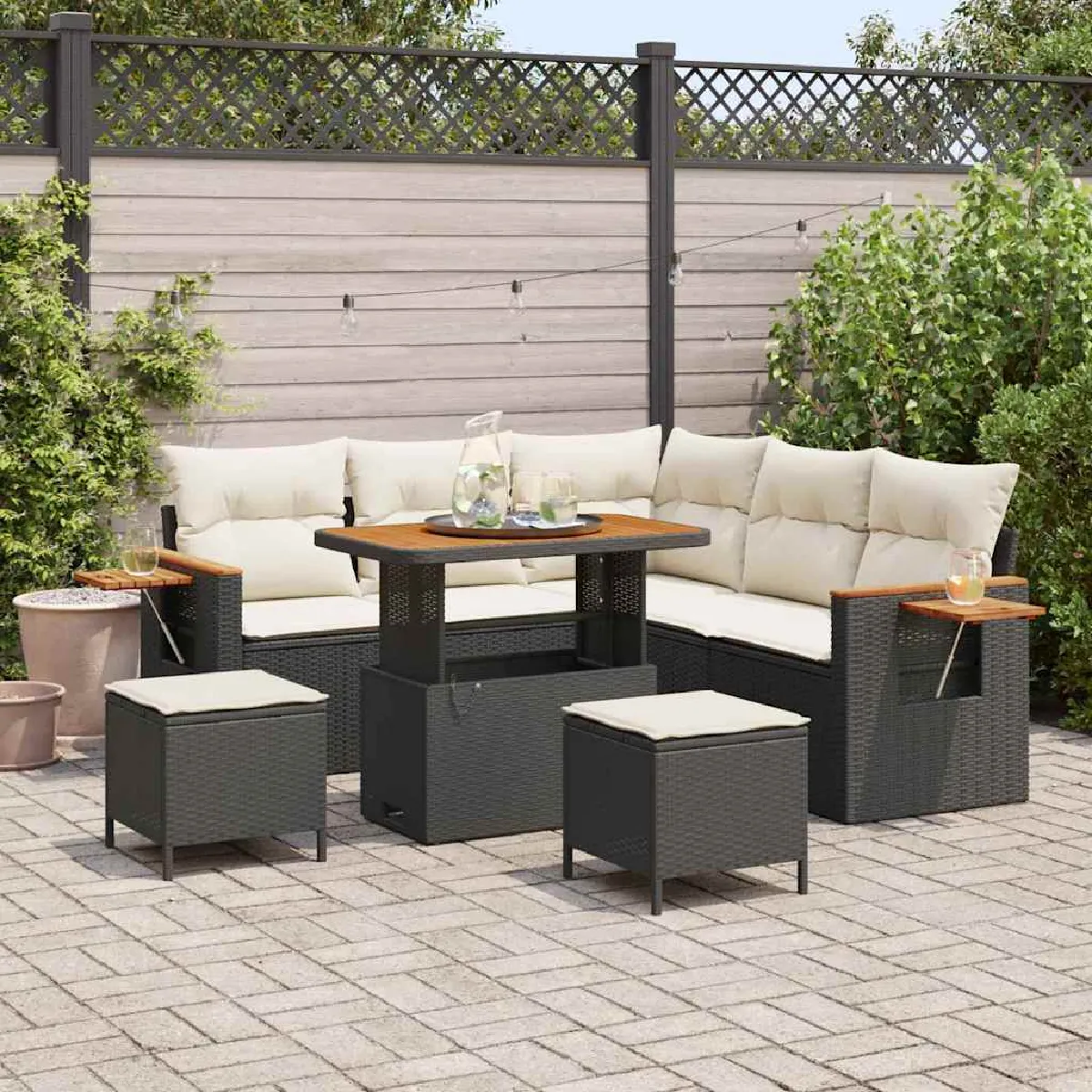 vidaXL Ensemble de canapé de jardin 9 pcs et Crème polyrotin - vue 8