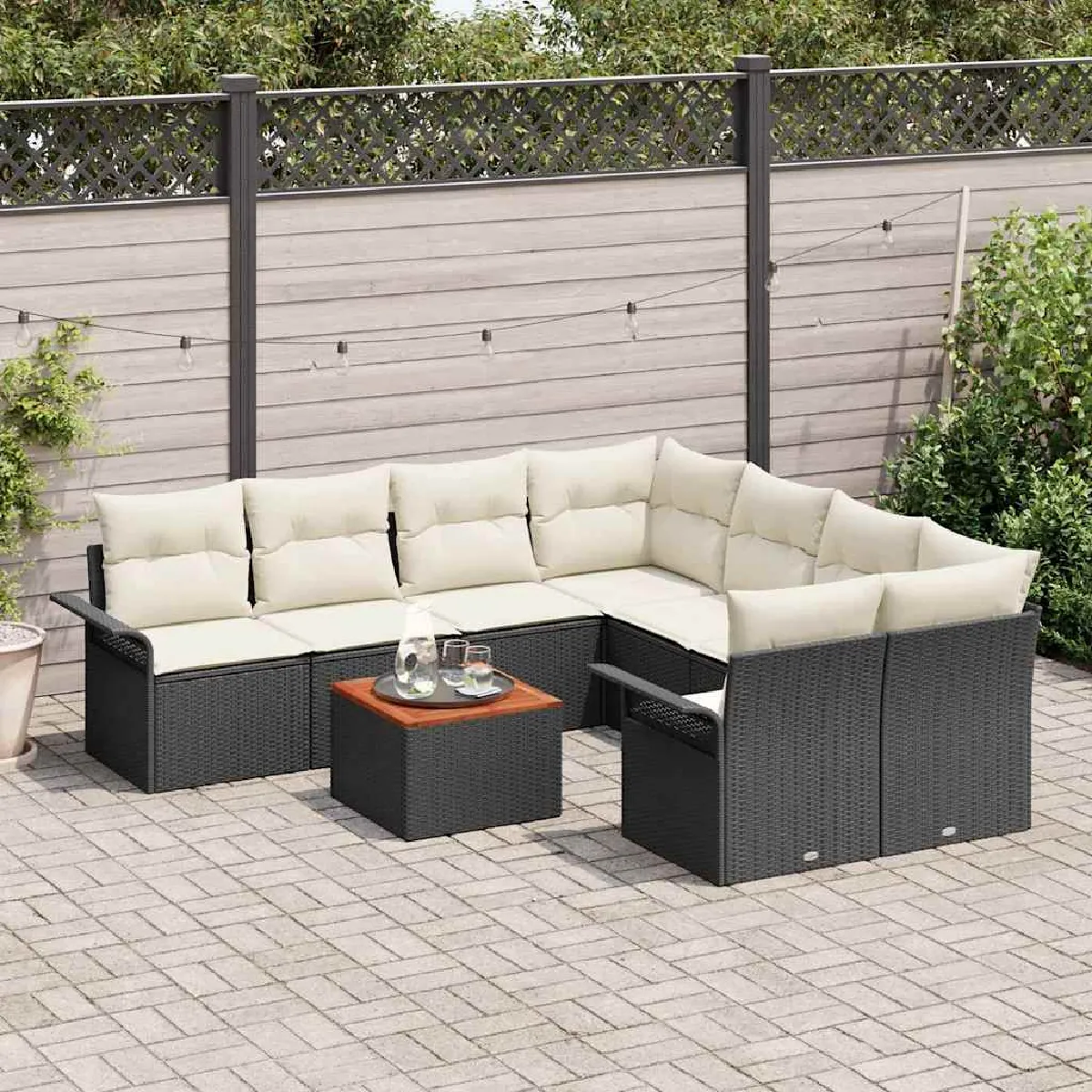 vidaXL Ensemble de canapé de jardin avec coussin 9 pcs Noir et Crème