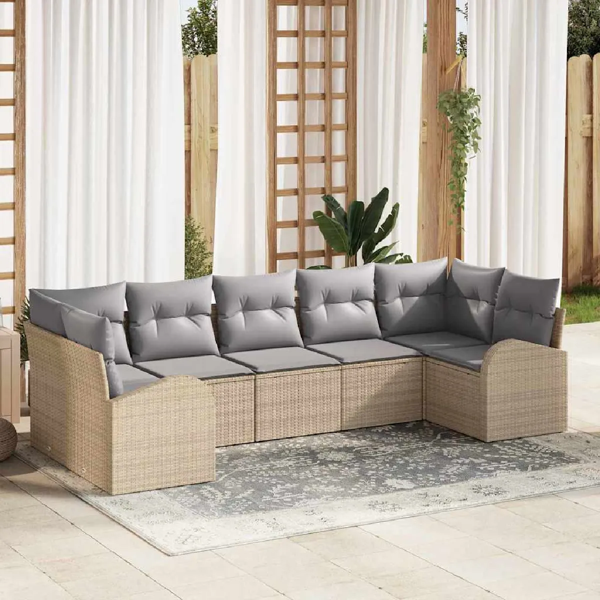vidaXL Ensemble de canapé de jardin 7 pcs Beige et Gris clair