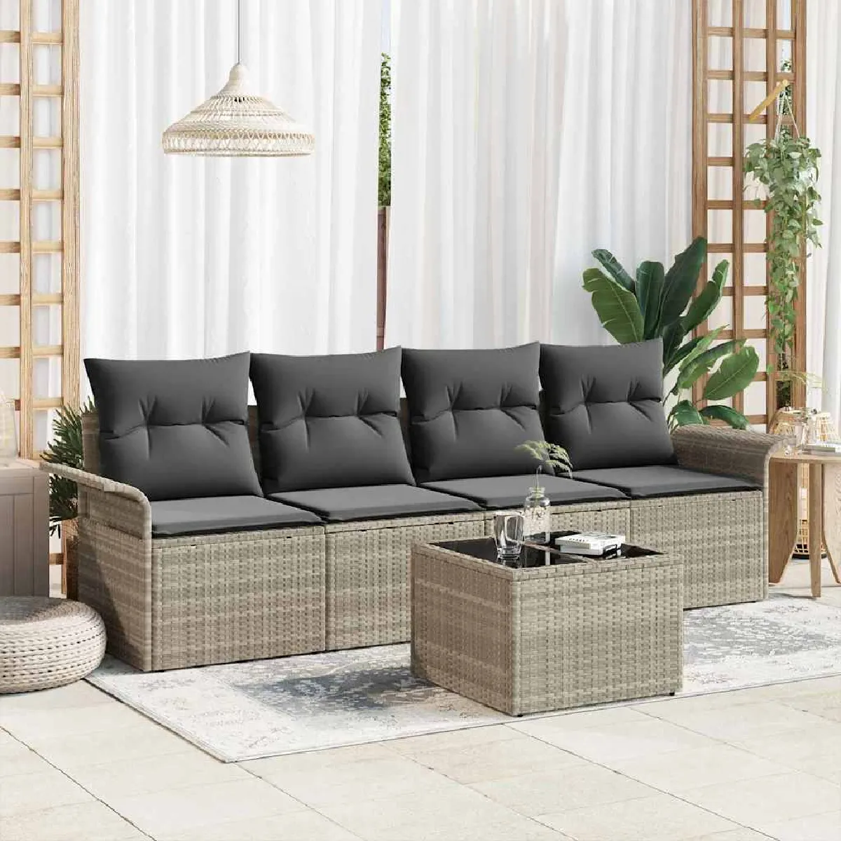 vidaXL Ensemble de canapé de jardin 5 pcs Gris clair et gris foncé
