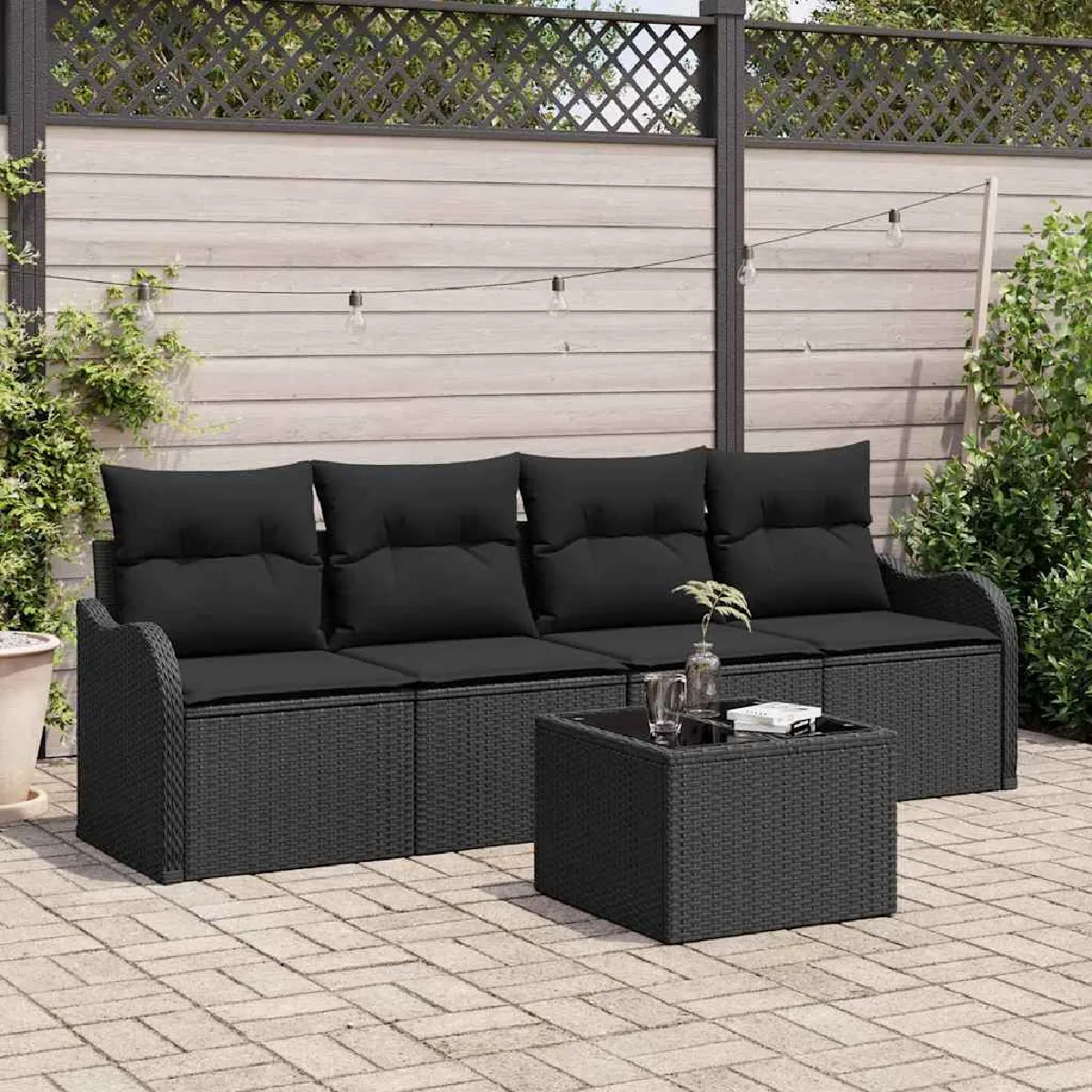 vidaXL Ensemble de canapé de jardin avec stockage 5 pcs Noir polyrotin