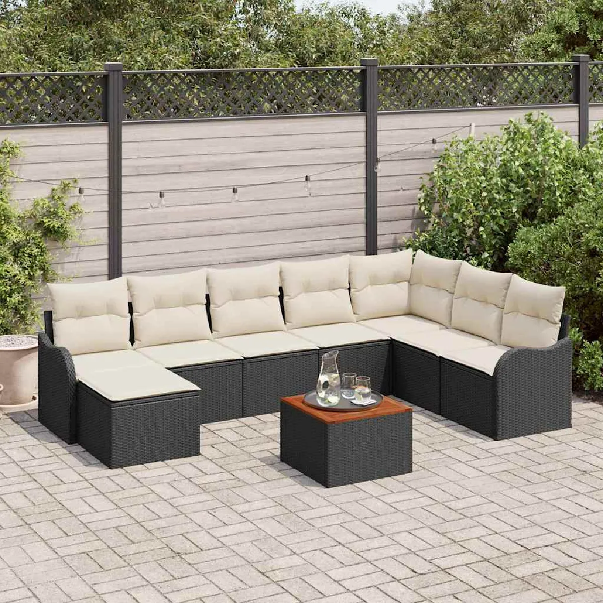 vidaXL Ensemble de canapé de jardin 9 pcs Noir et Crème polyrotin
