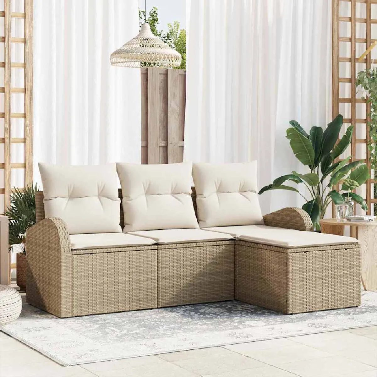 vidaXL Ensemble de canapé de jardin Beige polyrotin