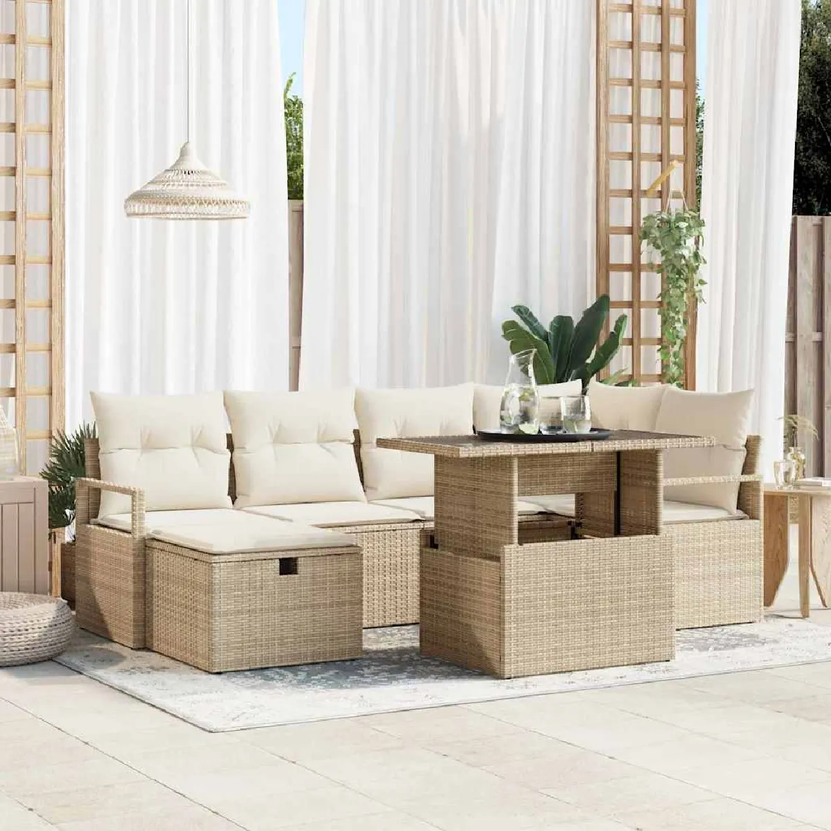 Vidaxl Beige Ensemble De Canapé De Jardin 7 Pcs Poly Rotin