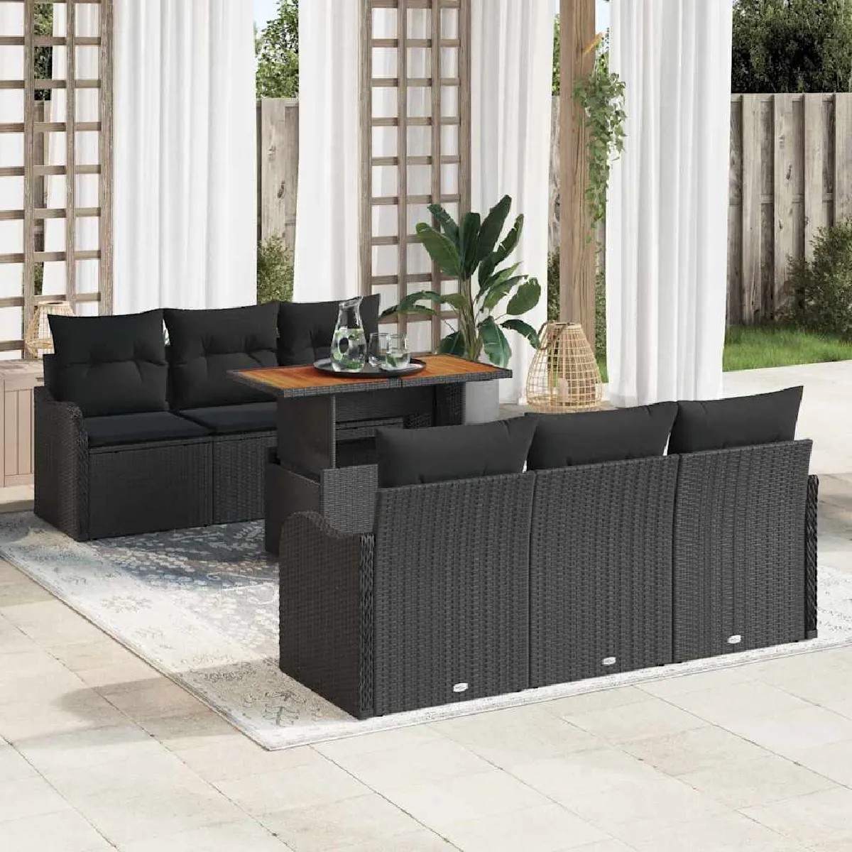 Vidaxl Noir Ensemble De Canapé De Jardin Avec Coussin 7 Pcs Polyrotin