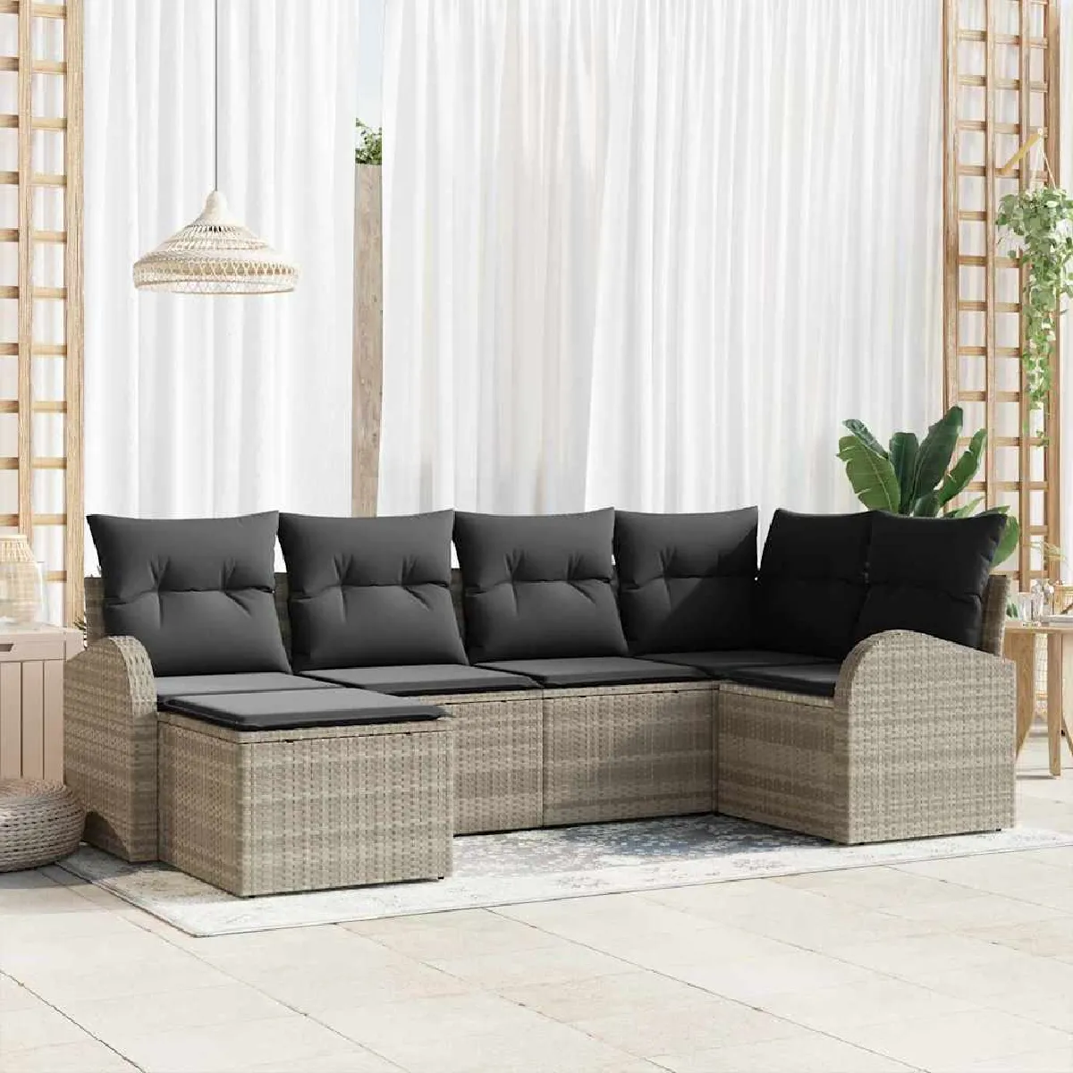 Non Communiqué Gris Clair Ensemble De 6 Canapés De Jardin Avec Coussins En Rattan Poly - Image 3