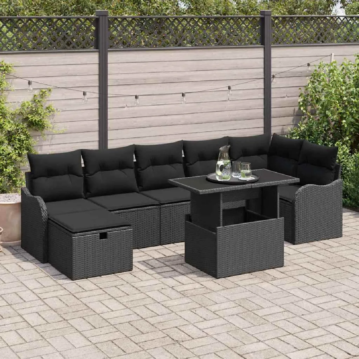 vidaXL Ensemble de canapé de jardin avec coussin 8 pcs Noir Poly rotin