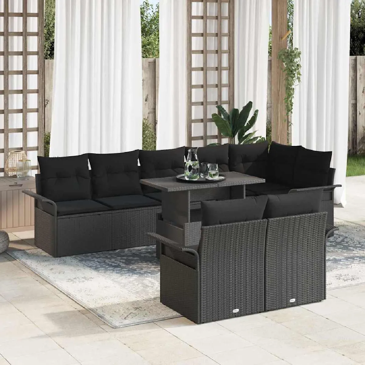 Vidaxl Noir Ensemble De Canapés De Jardin 9 Pièces Avec Coussins Poly Rattan - Image 3