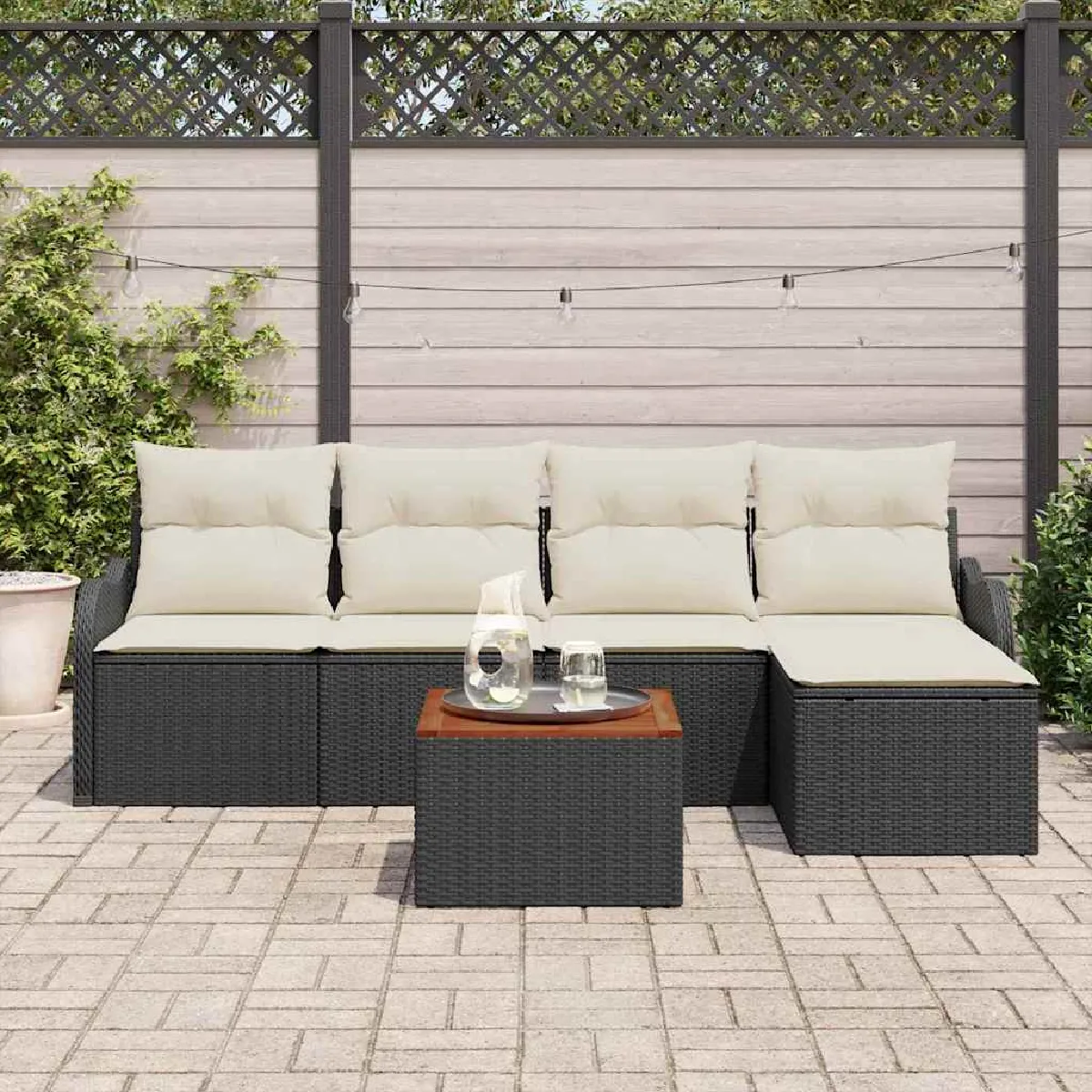 vidaXL Ensemble de canapé de jardin 6 pcs Noir Poly rotin