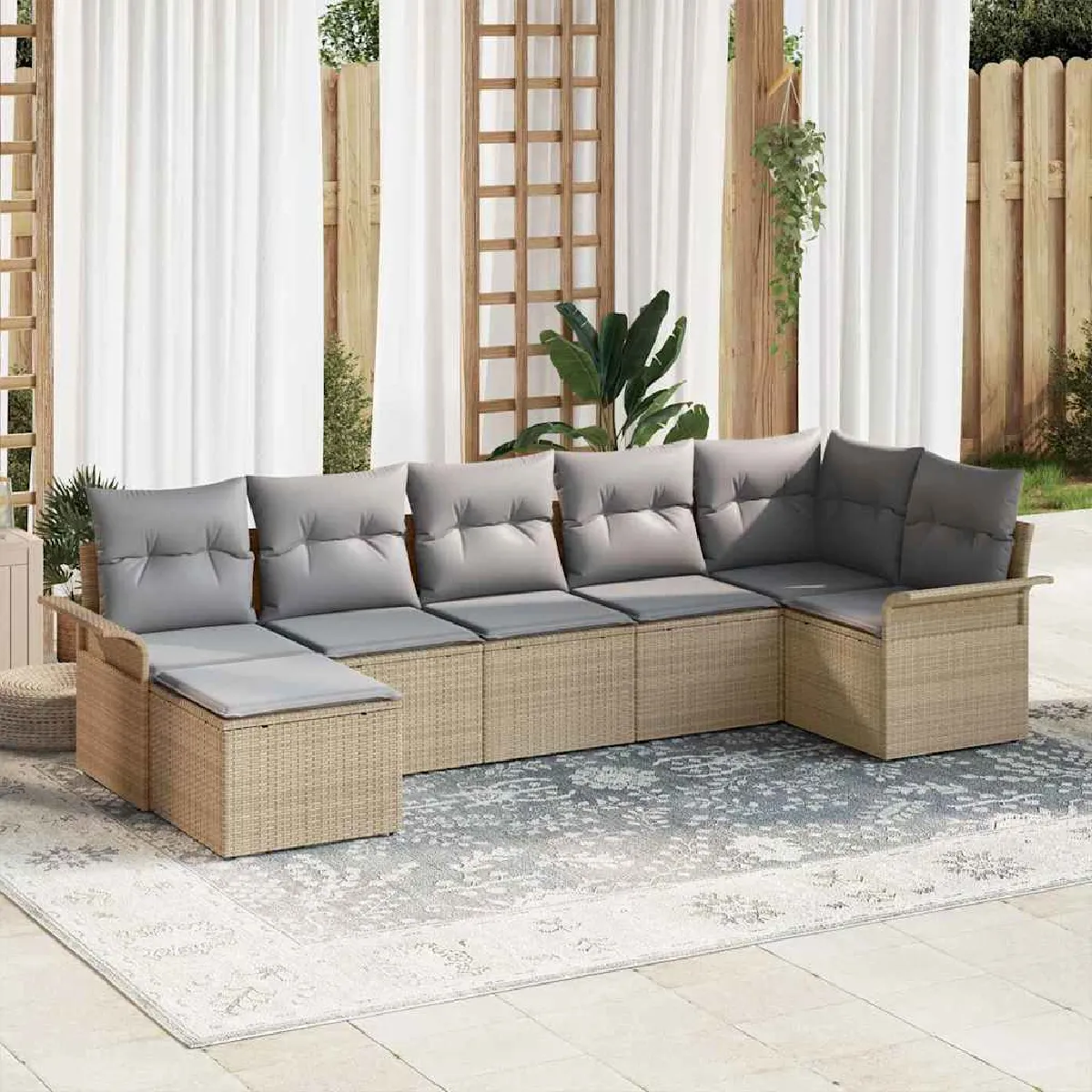 VIDAXL - Ensemble de salon de jardin - 7 pièces - Beige - Image 3