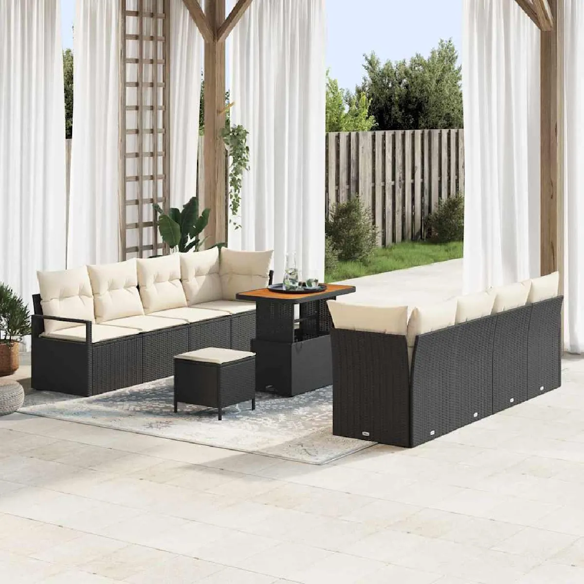 vidaXL Ensemble de canapé de jardin avec coussin 11 pcs Noir polyrotin
