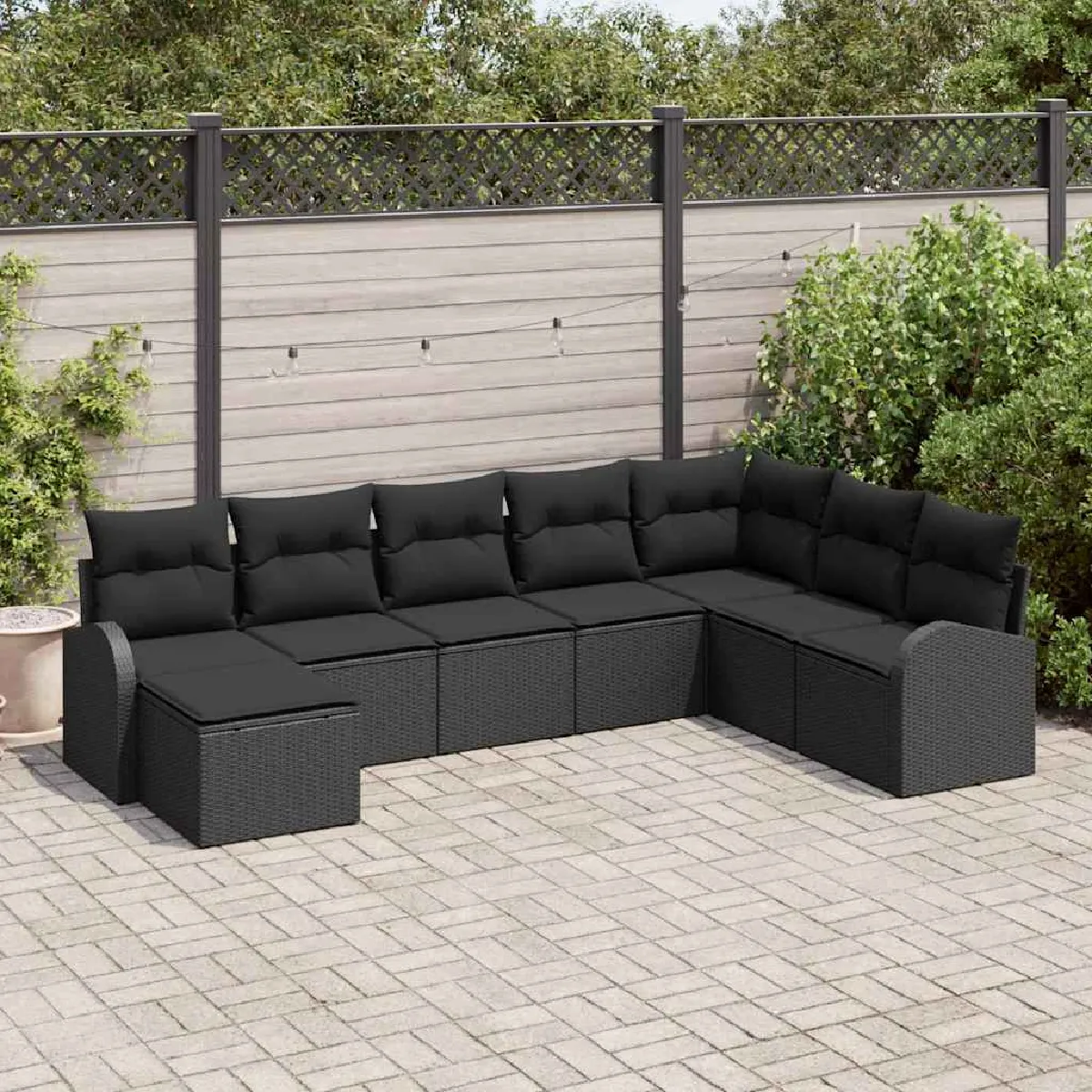 vidaXL Ensemble de canapé de jardin 8 pcs Noir Poly Rattan
