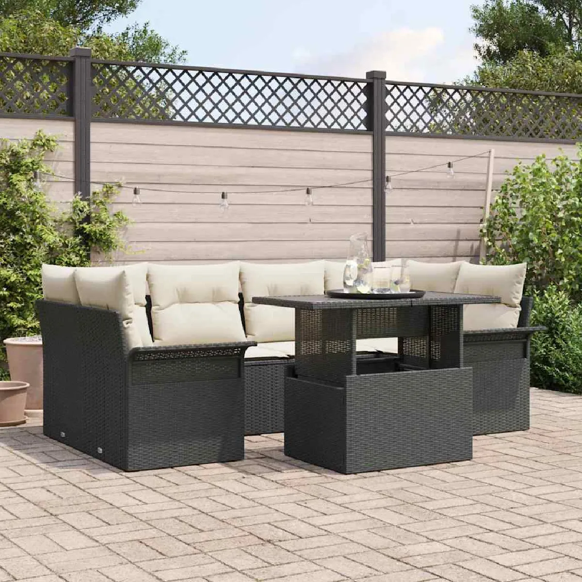 vidaXL - Salon de jardin - 7 pièces - Noir - Image 3