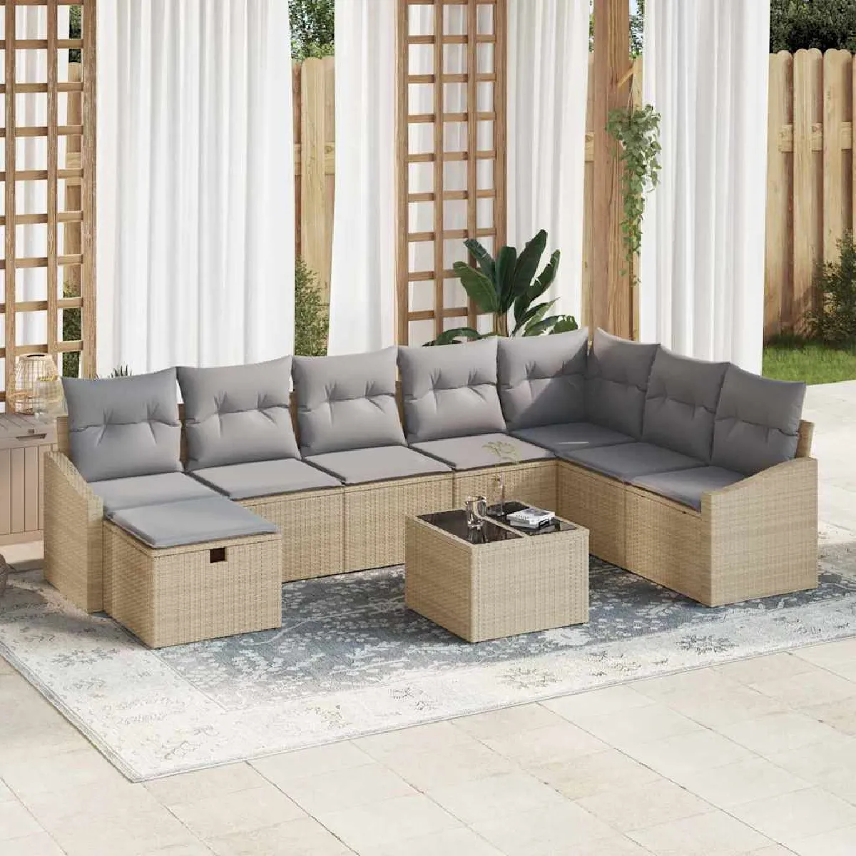 vidaXL Ensemble de canapé de jardin 9 pcs Beige Poly rotin