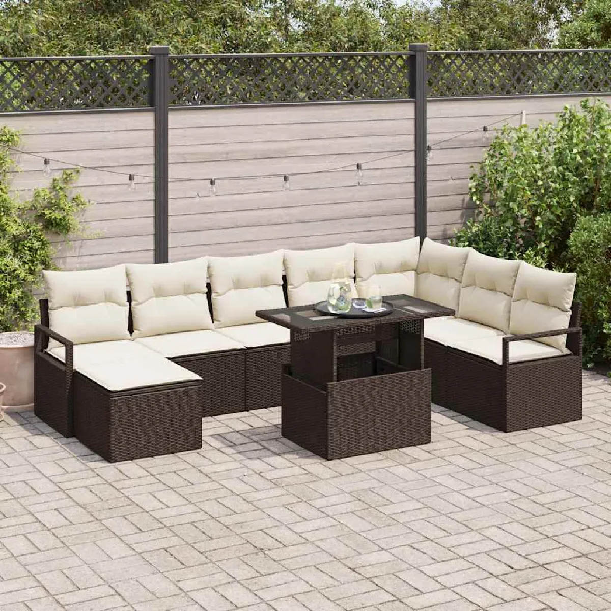 vidaXL - Ensemble de Canapé de Jardin - 9 Pièces - Marron - Image 3