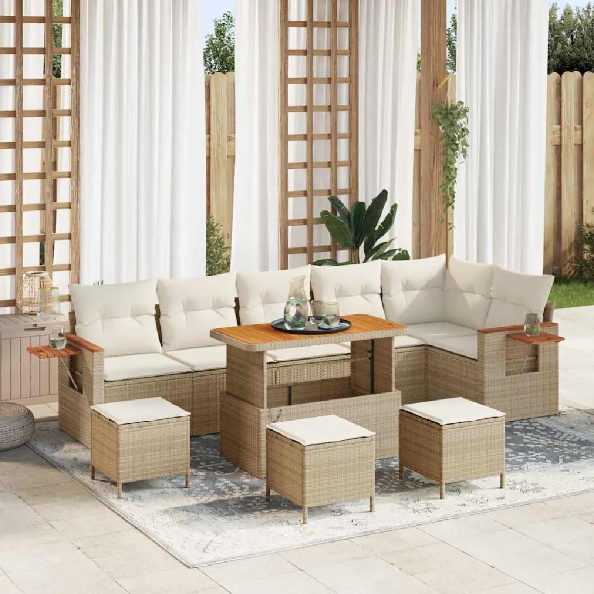vidaXL Ensemble de canapé de jardin avec coussin 10 pcs et crème - vue 5