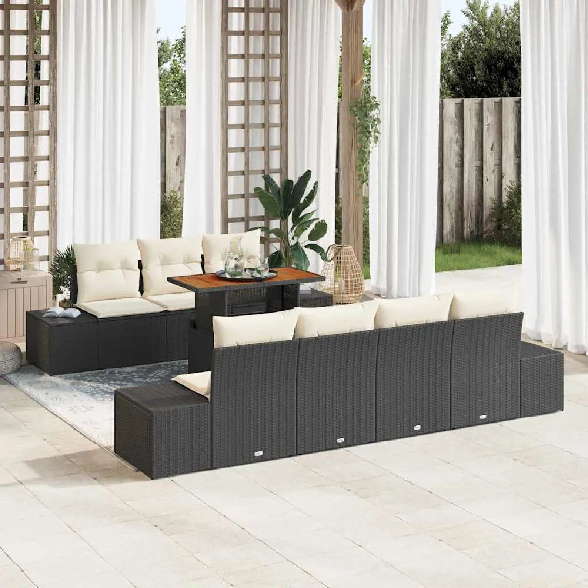 Non Communiqué Noir Salon De Jardin Modulable Vidaxl Rotin 8 Pieces 7 Personnes - Image 3
