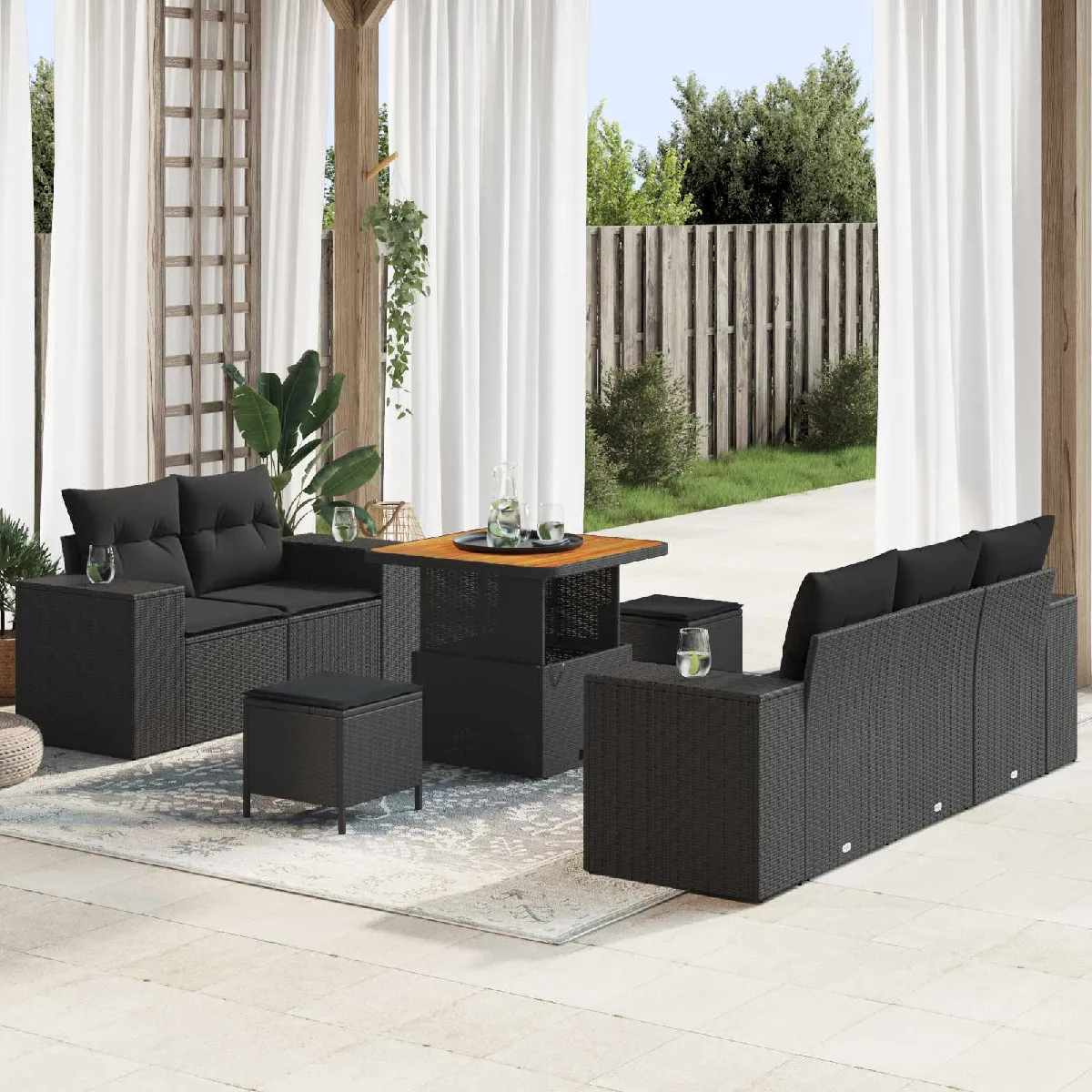 Ensemble de Canapé de Jardin 8 pièces avec Coussins Poly Rattan Canapé de Jardin 2 places avec Rangement et Coussins 3357144 - vue 9