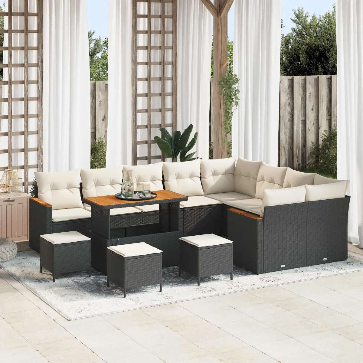 vidaXL Ensemble de canapé de jardin 13 pcs Noir polyrotin
