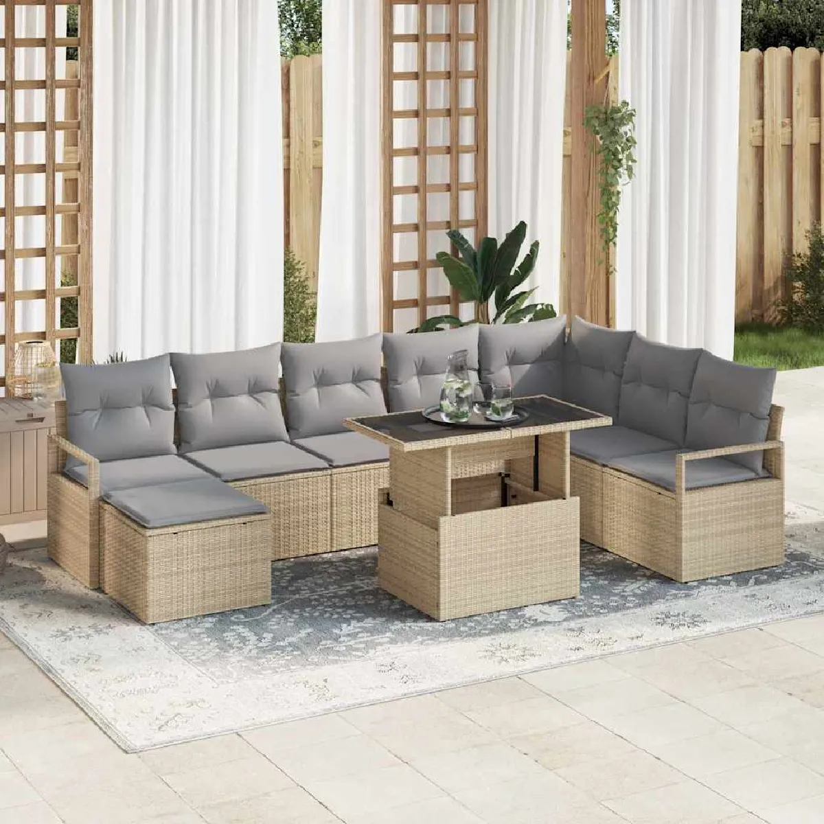 vidaXL Ensemble de canapé de jardin 9 pcs beige et gris clair