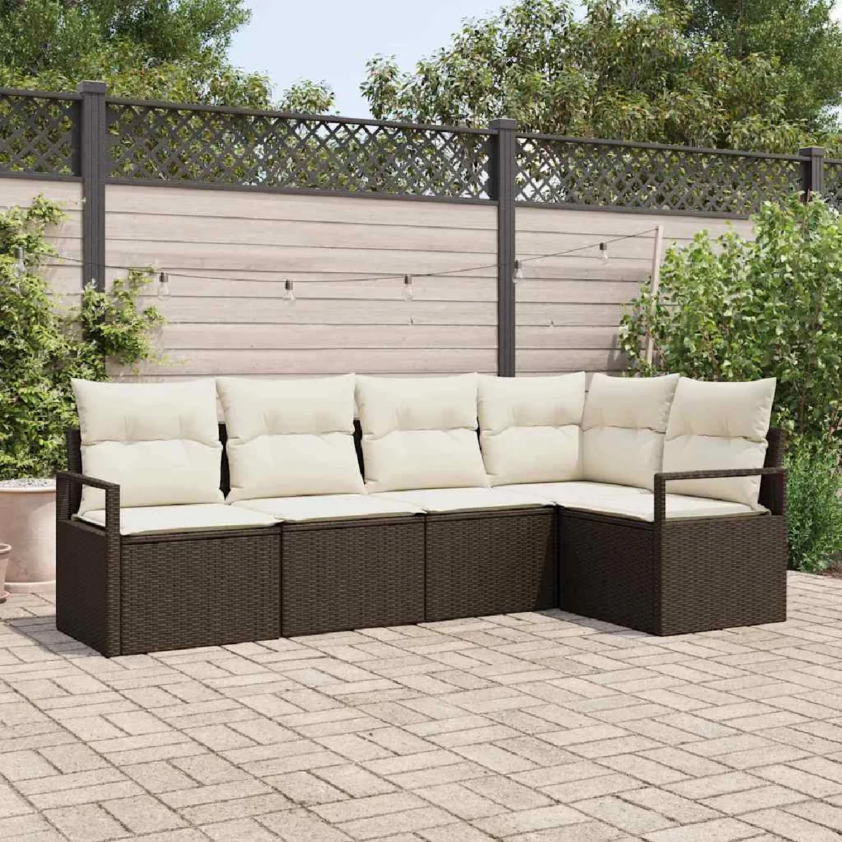 vidaXL Ensemble de canapé de jardin avec coussin 5 pcs Marron et Crème