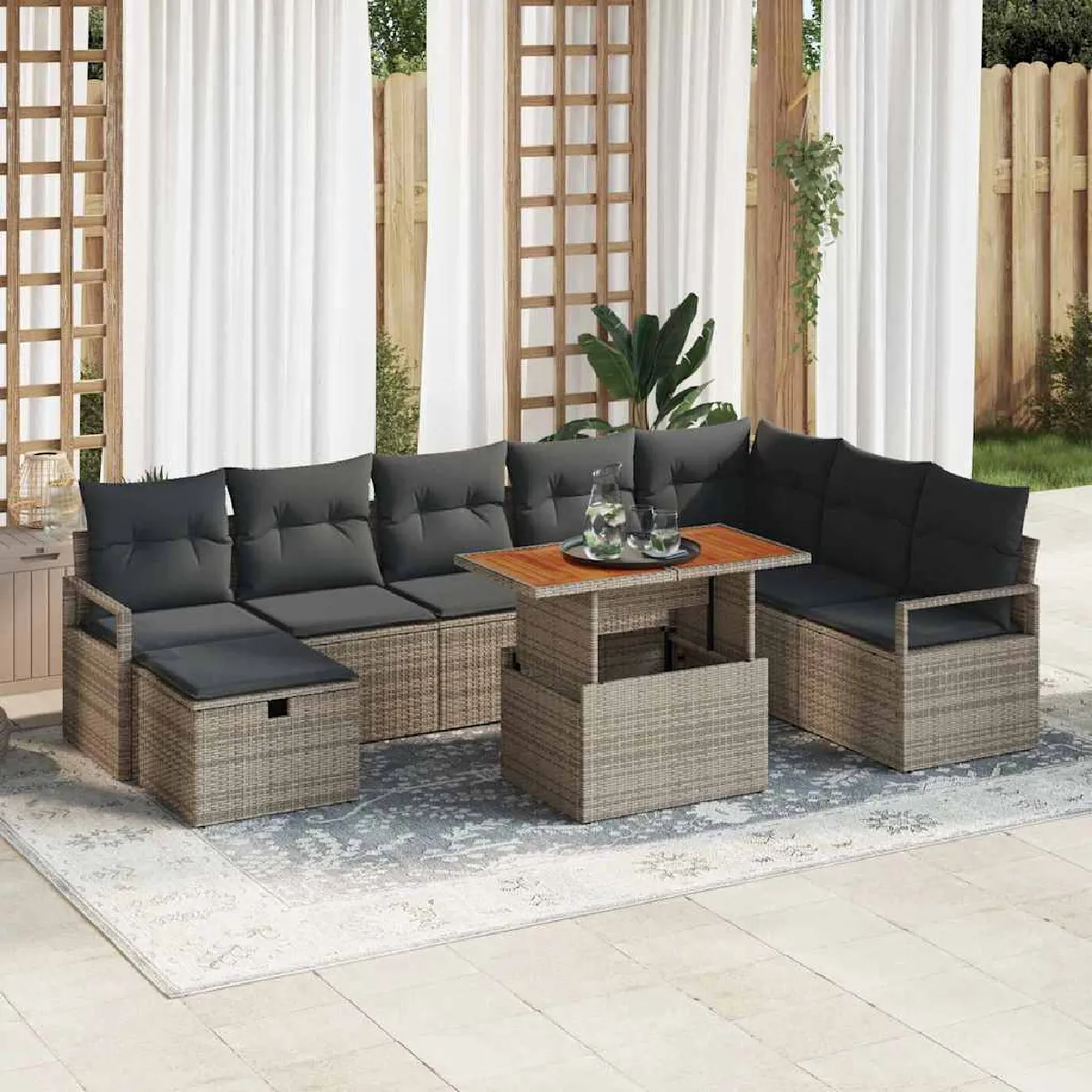 vidaXL Ensemble de canapé de jardin 9 pcs polyrotin - vue 8