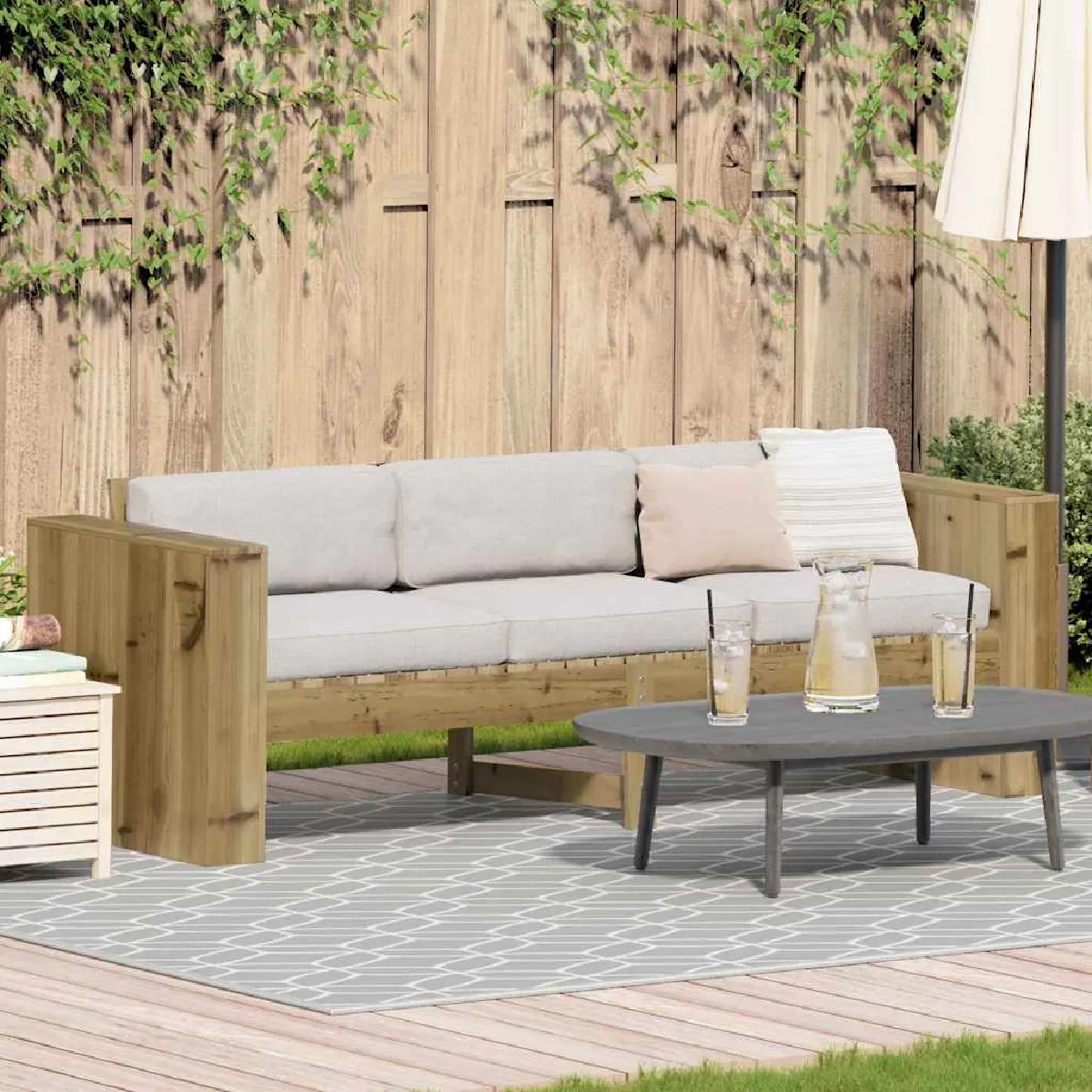 vidaXL Canapé de jardin 3 places Bois Moyen Durable