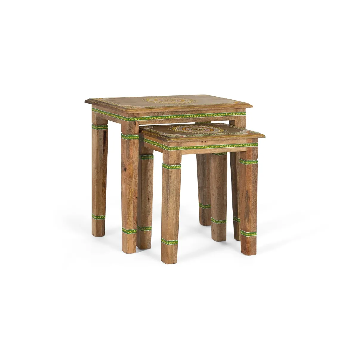 Comparer les prix de Lot De 2 Tables Gigognes En Bois De Manguier Peint À La Main