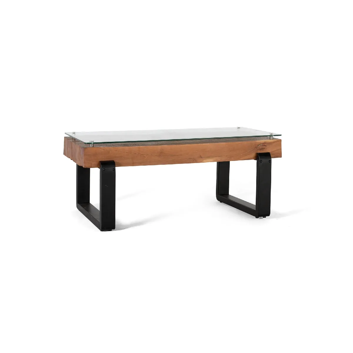 Meilleurs prix pour Table Basse Bois Récupéré Et Base Métal Avec Plateau Verre