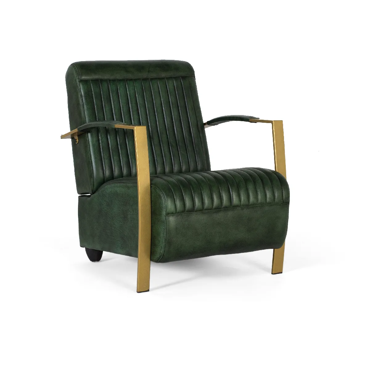 Fauteuil Recouvert De Cuir Naturel Avec Structure En Métal Doré