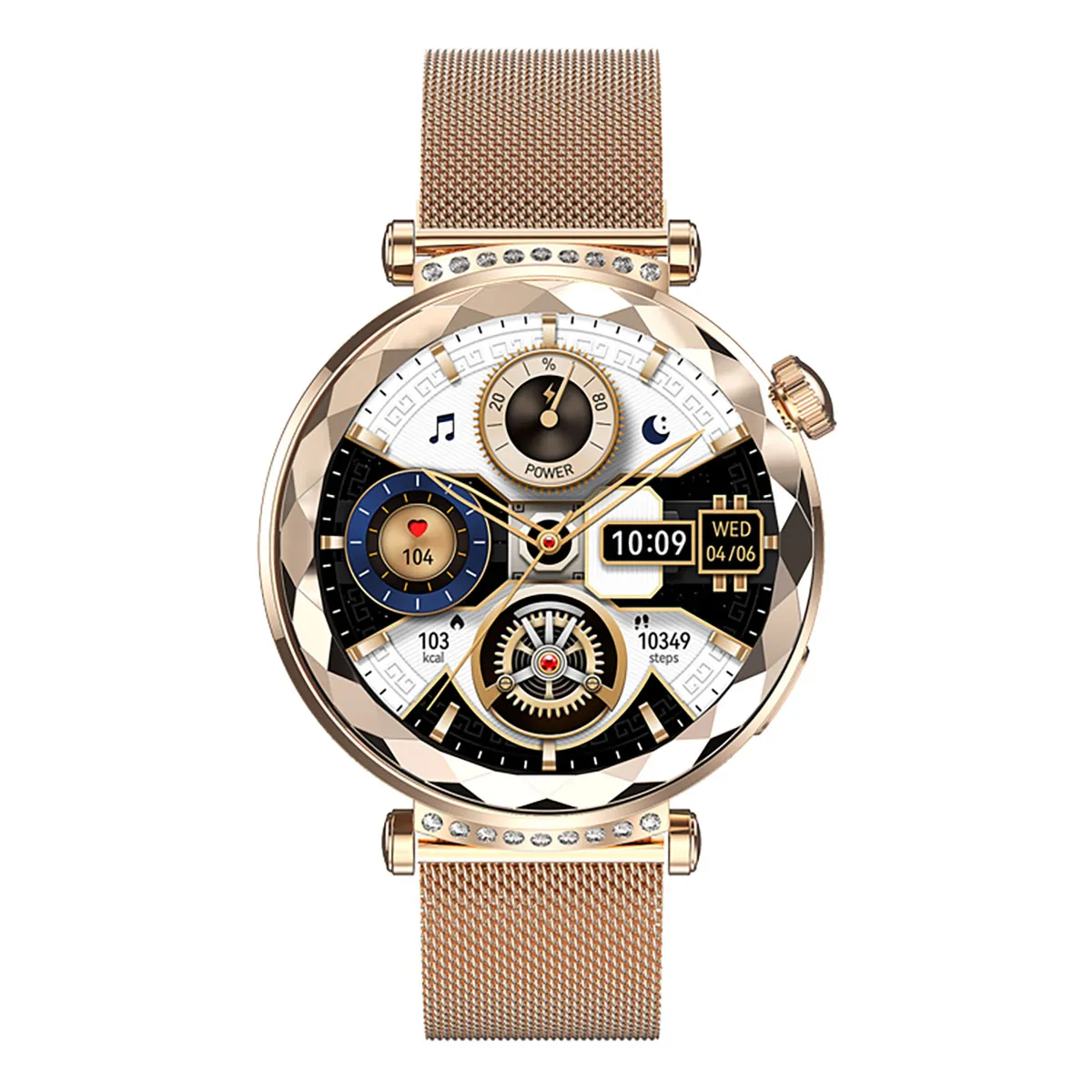 Avizar Montre Connectée Crystal avec Cadran Strass Appels et Suivi Santé Dorée