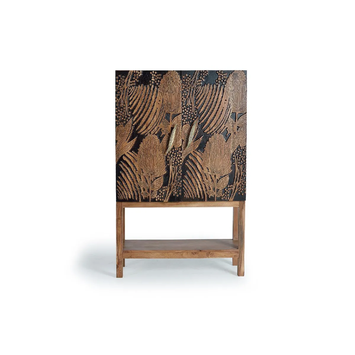 Giner y colomer Armoire bouteilles acacia sculptée - Brun