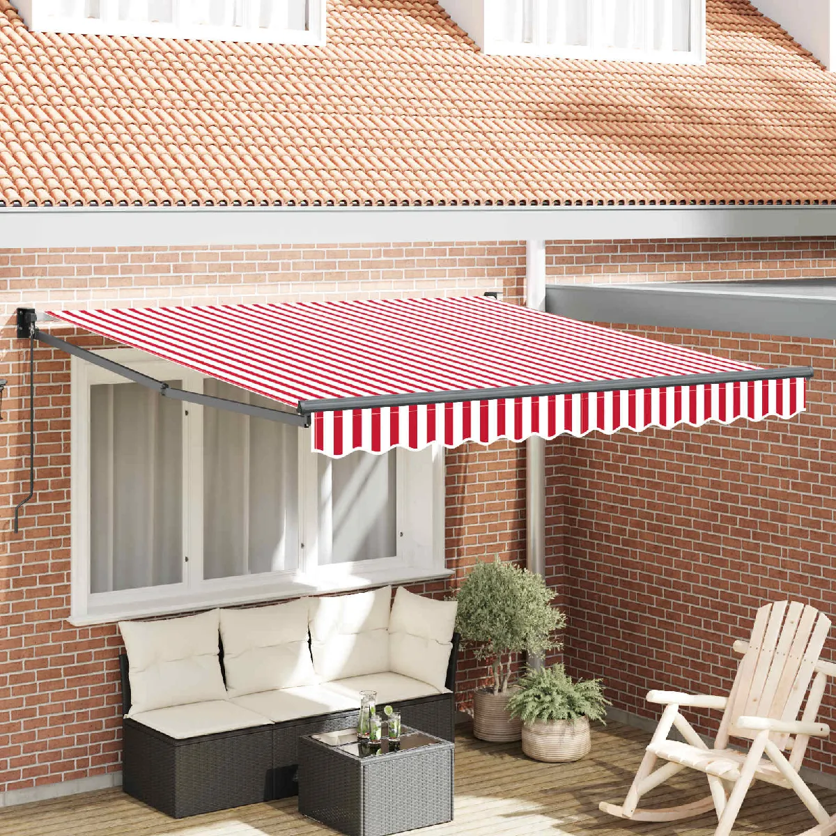 vidaXL Auvent rétractable Rouge et Blanc 350 x 250 cm