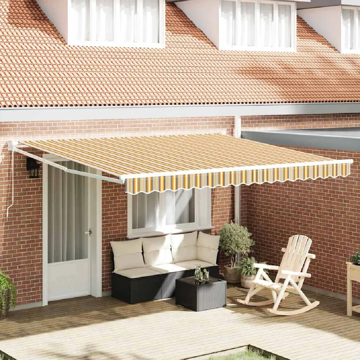 Vidaxl Auvent rétractable Multicolore 400 × 300 cm Tissu et Aluminium Multicolore - vue 8